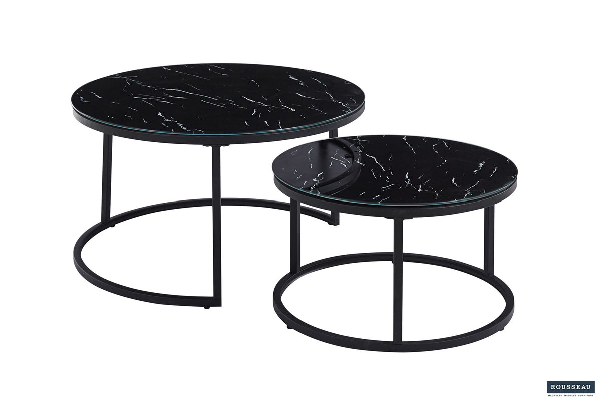 Rousseau - Salontafel Boston Decor Glas Marmer Zwart - 45x80x80cm