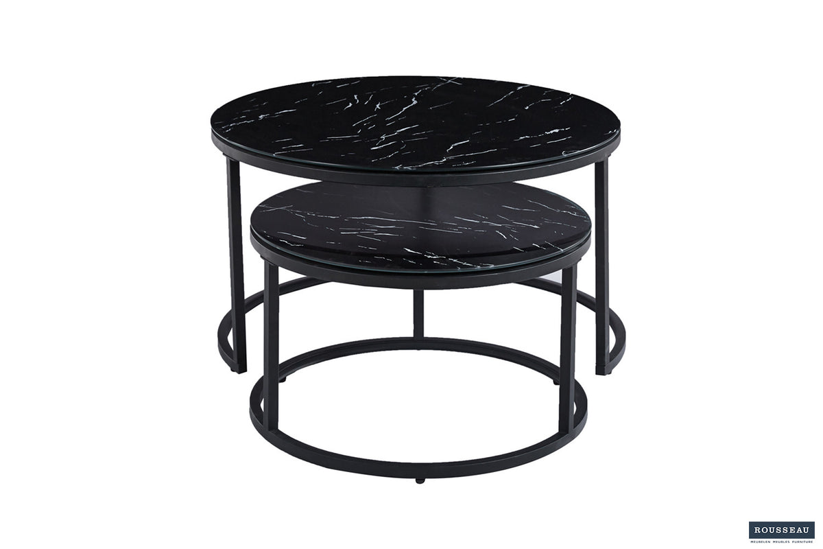 Rousseau - Salontafel Boston Decor Glas Marmer Zwart - 45x80x80cm