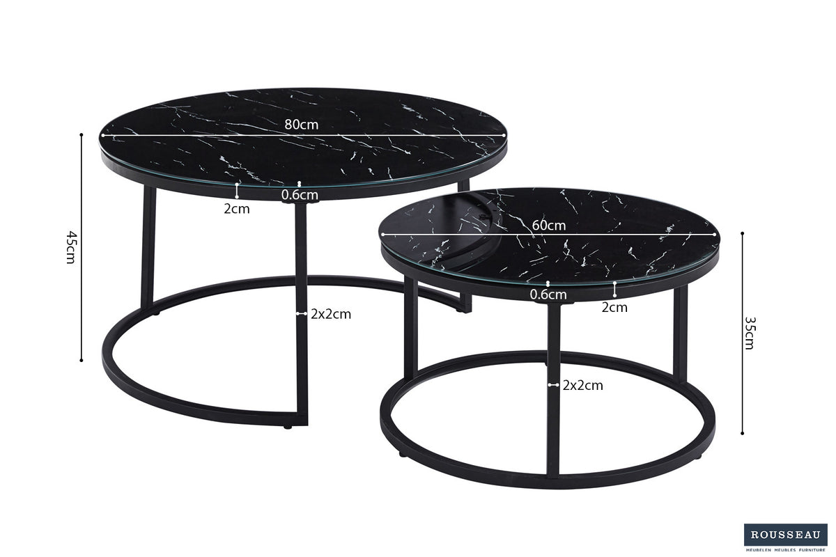 Rousseau - Salontafel Boston Decor Glas Marmer Zwart - 45x80x80cm