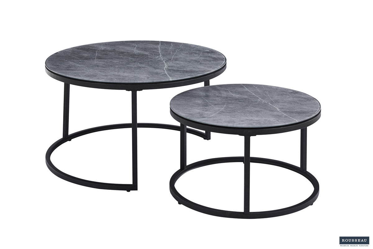 Rousseau - Table Basse Boston Décor Verre Pierre Gris - 45x80x80cm