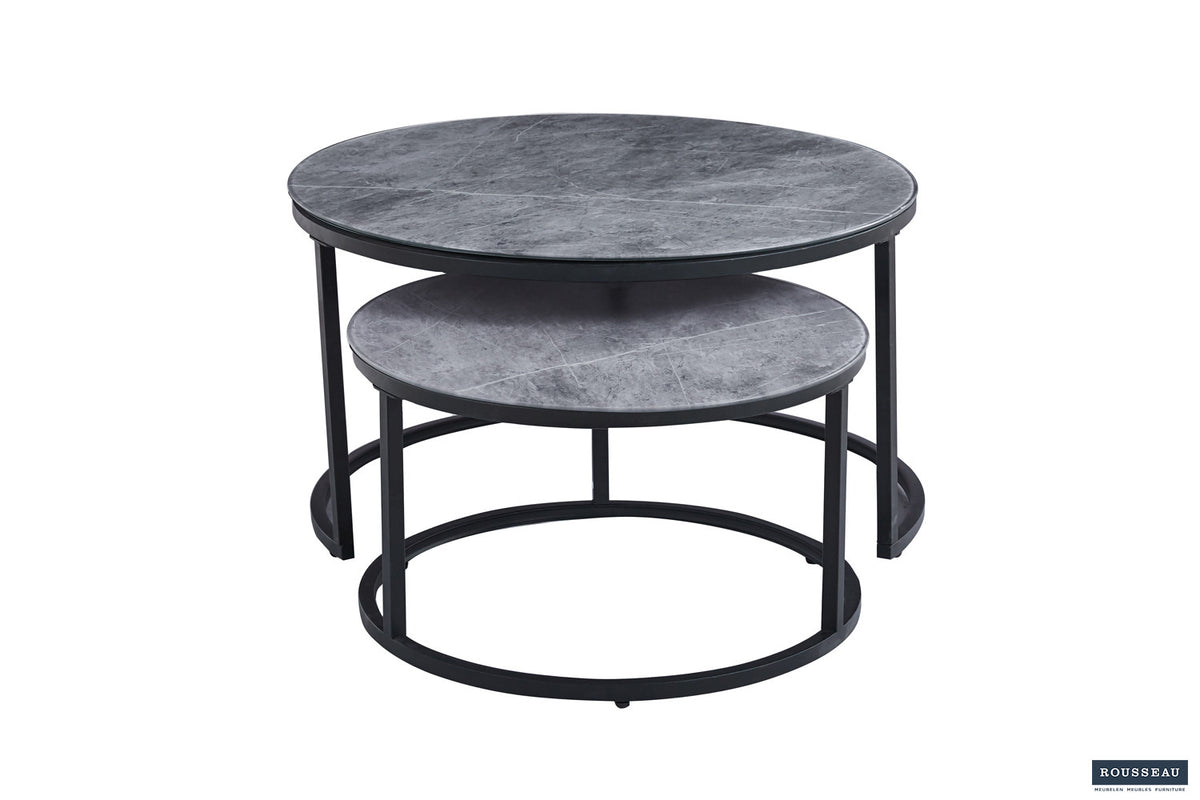 Rousseau - Table Basse Boston Décor Verre Pierre Gris - 45x80x80cm