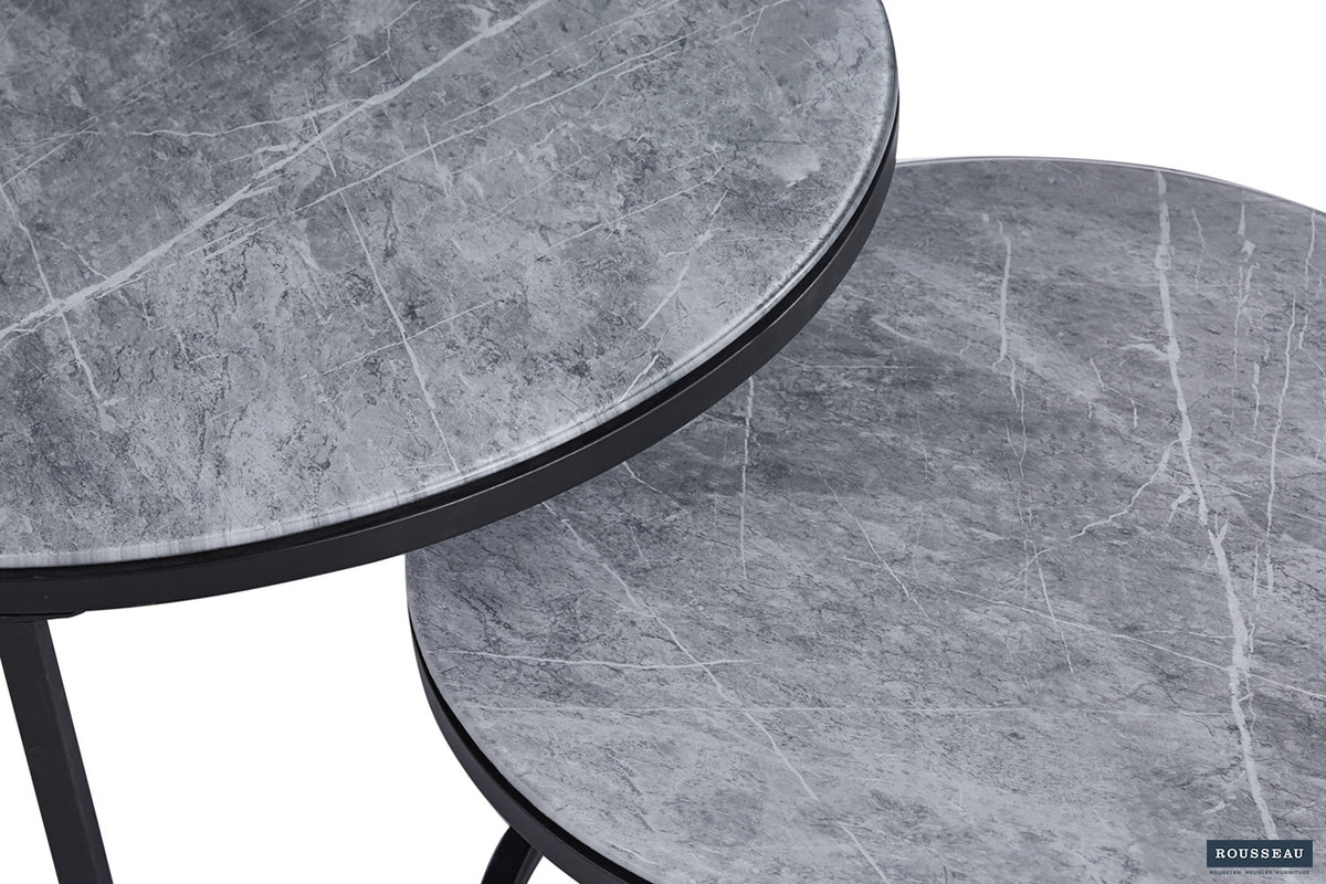Rousseau - Table Basse Boston Décor Verre Pierre Gris - 45x80x80cm