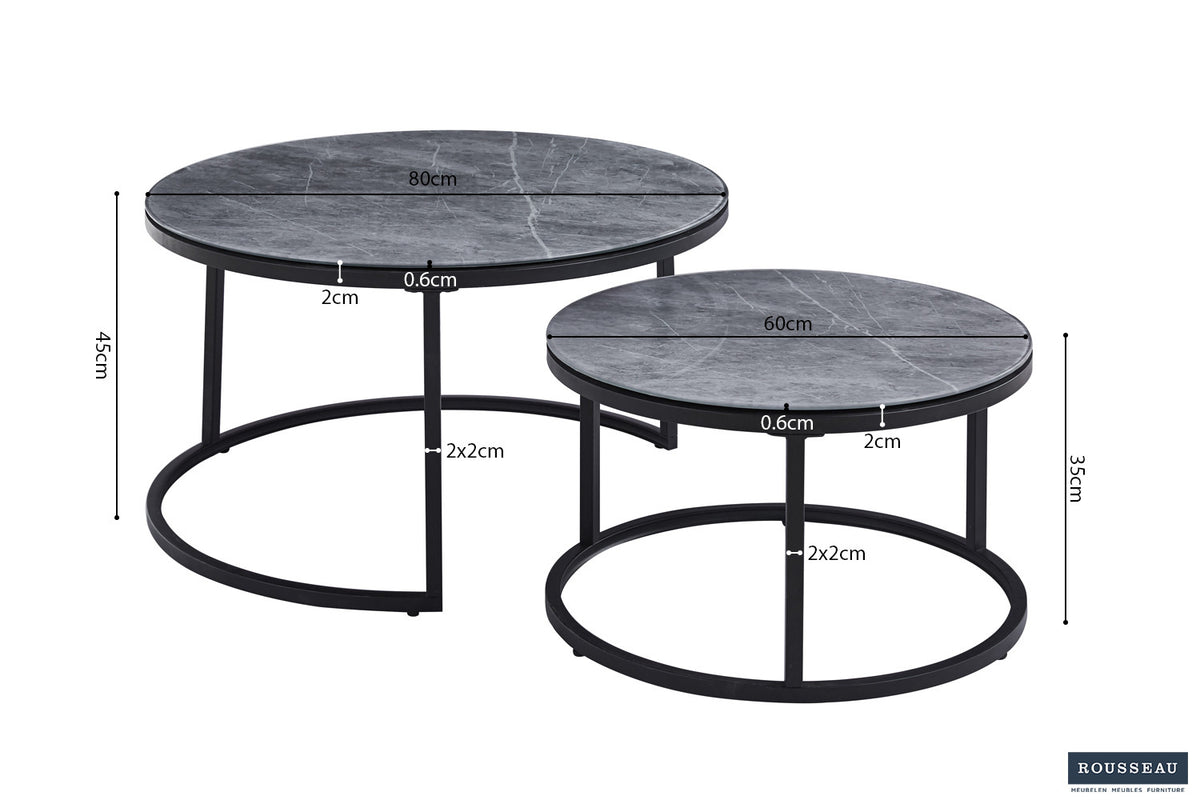 Rousseau - Table Basse Boston Décor Verre Pierre Gris - 45x80x80cm
