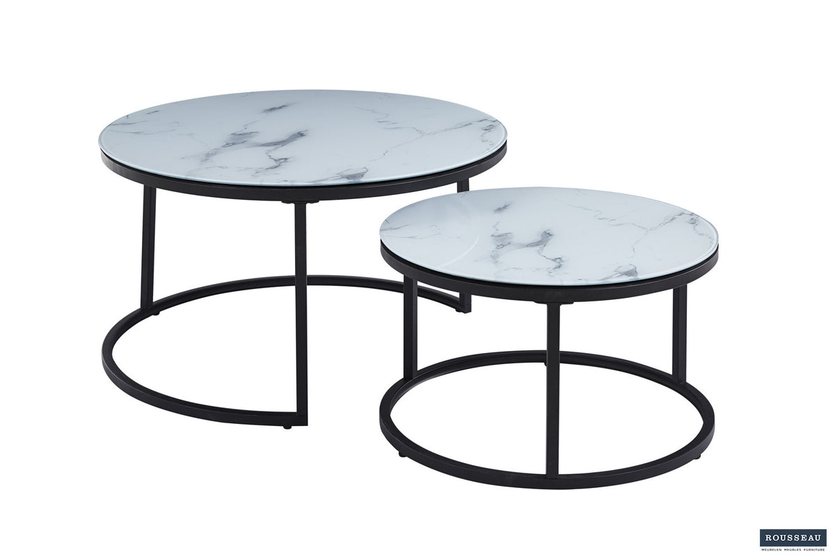 Rousseau - Salontafel Boston Decor Glas Marmer Wit - 45x80x80cm
