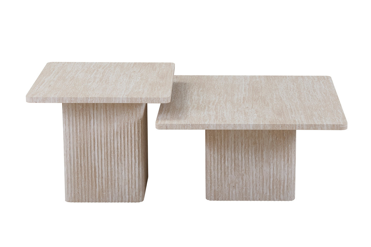 Rousseau - Set van 2 Salontafels Bobby Decor travertin Beige - 52x60x80cm