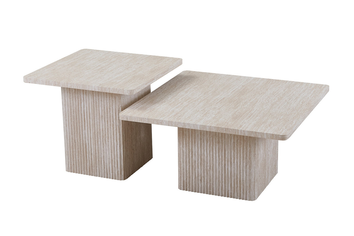 Rousseau - Set van 2 Salontafels Bobby Decor travertin Beige - 52x60x80cm
