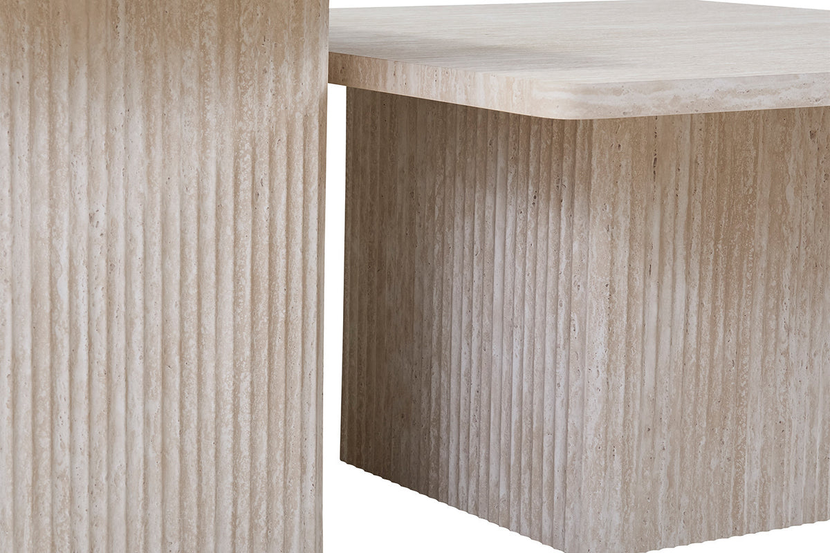 Rousseau - Set van 2 Salontafels Bobby Decor travertin Beige - 52x60x80cm