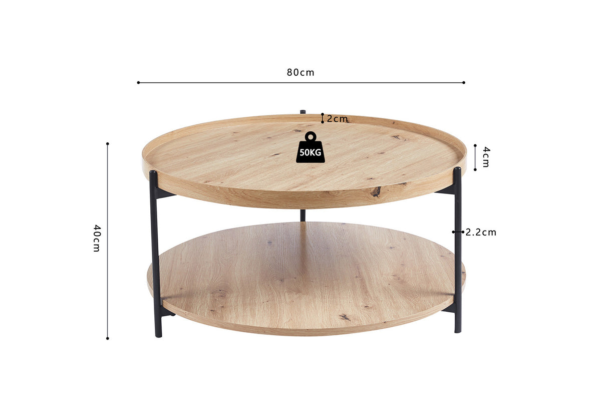 Rousseau - Salontafel Dalina 80 cm Decor Oude eik - 40x80x80 cm