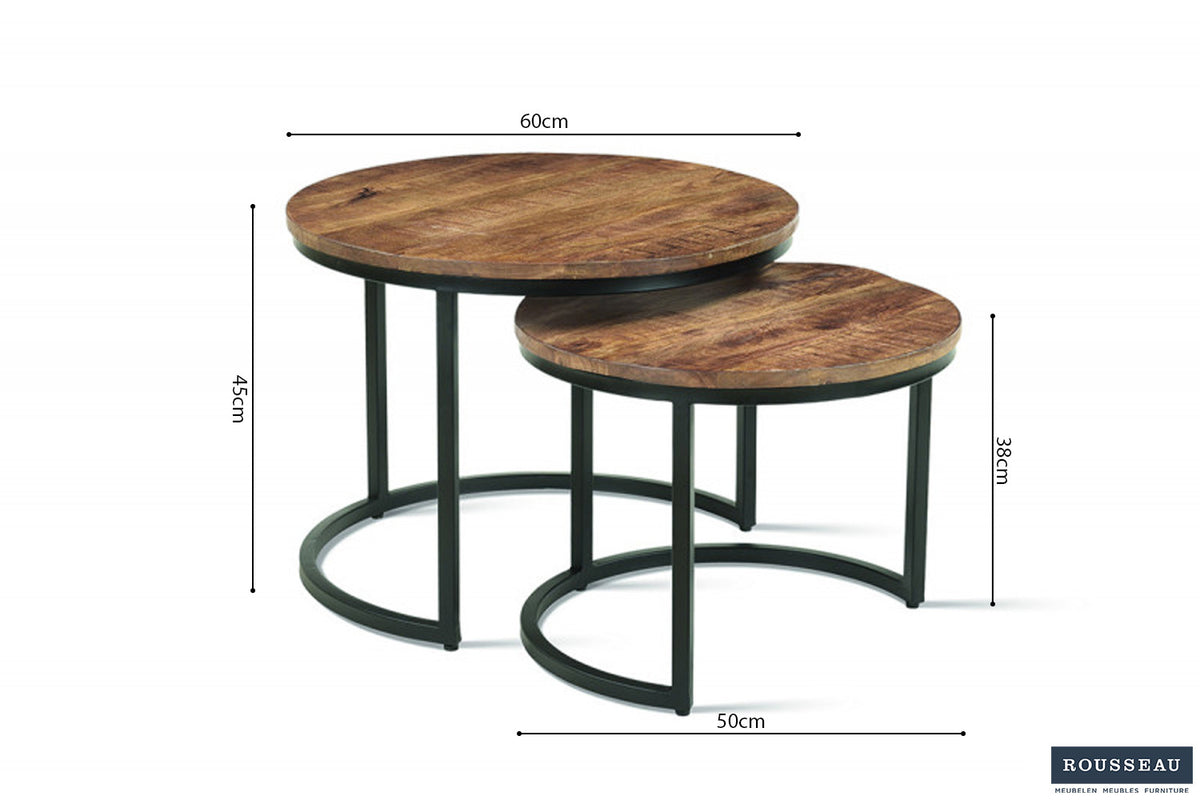 Rousseau - Table basse Goja 2 pièces en manguier - 38x50x50cm