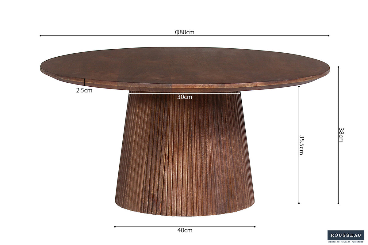 Rousseau - Salontafel Miguel 80 cm Rond Mango hout Lichtbruin - 38x80x80 cm