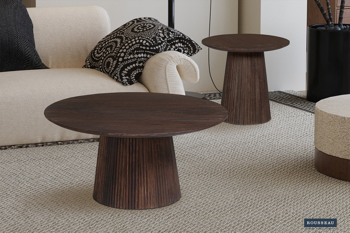 Rousseau - Salontafel Miguel 80 cm Rond Mango hout Donkerbruin - 38x80x80 cm