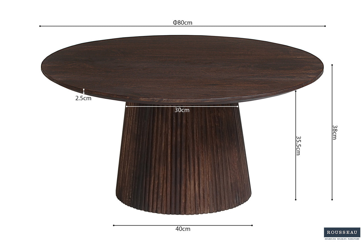 Rousseau - Salontafel Miguel 80 cm Rond Mango hout Donkerbruin - 38x80x80 cm