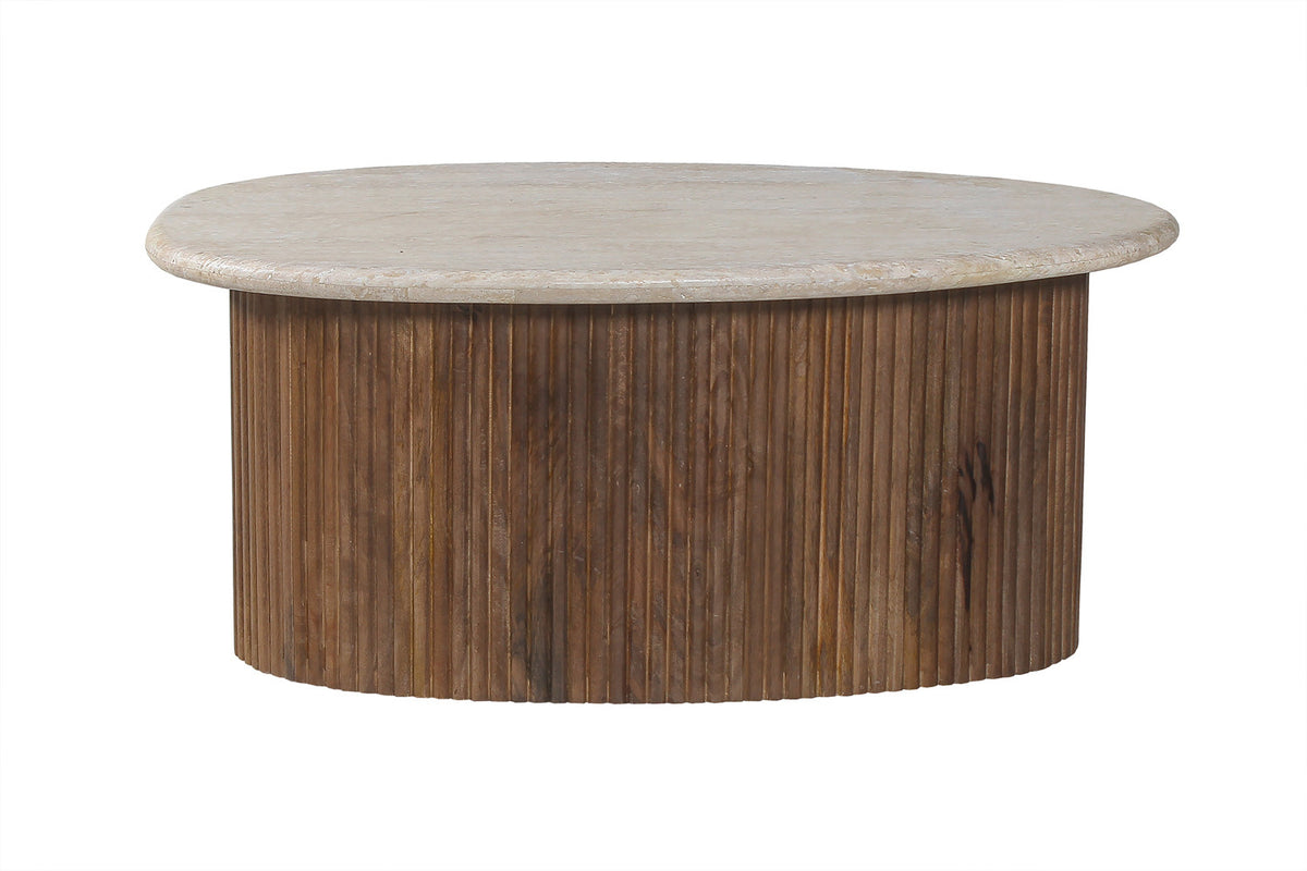 Rousseau - Table basse Louis 90 cm Manguier et Travertin Beige - 40x90x55 cm