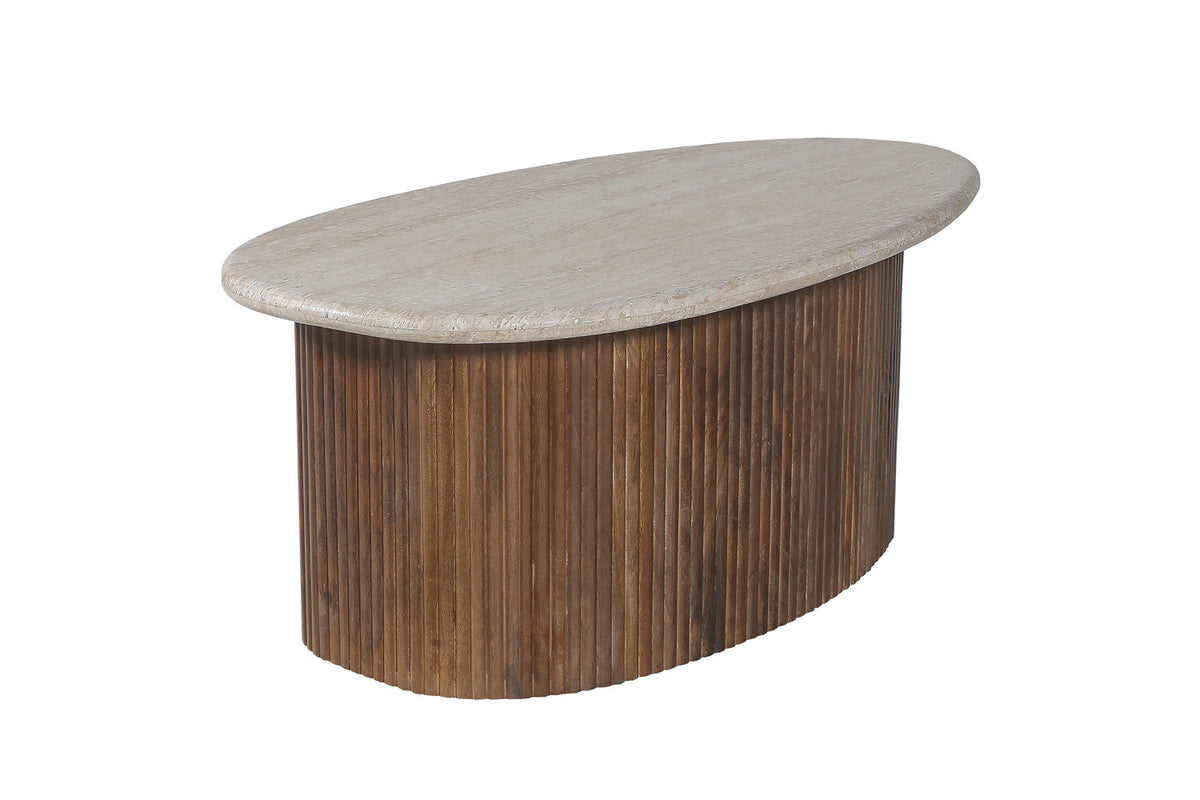 Rousseau - Table basse Louis 90 cm Manguier et Travertin Beige - 40x90x55 cm