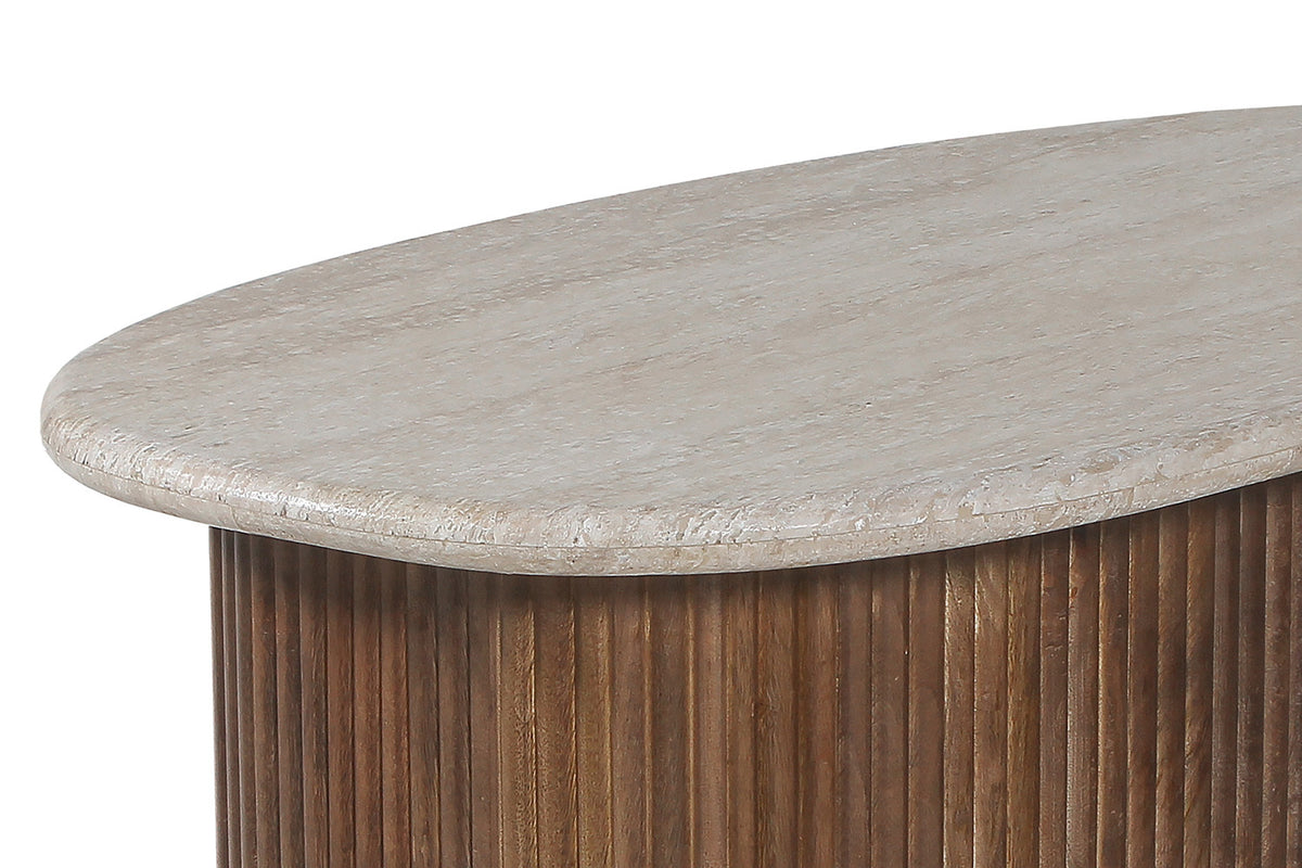 Rousseau - Table basse Louis 90 cm Manguier et Travertin Beige - 40x90x55 cm