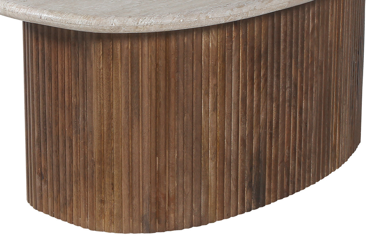 Rousseau - Table basse Louis 90 cm Manguier et Travertin Beige - 40x90x55 cm