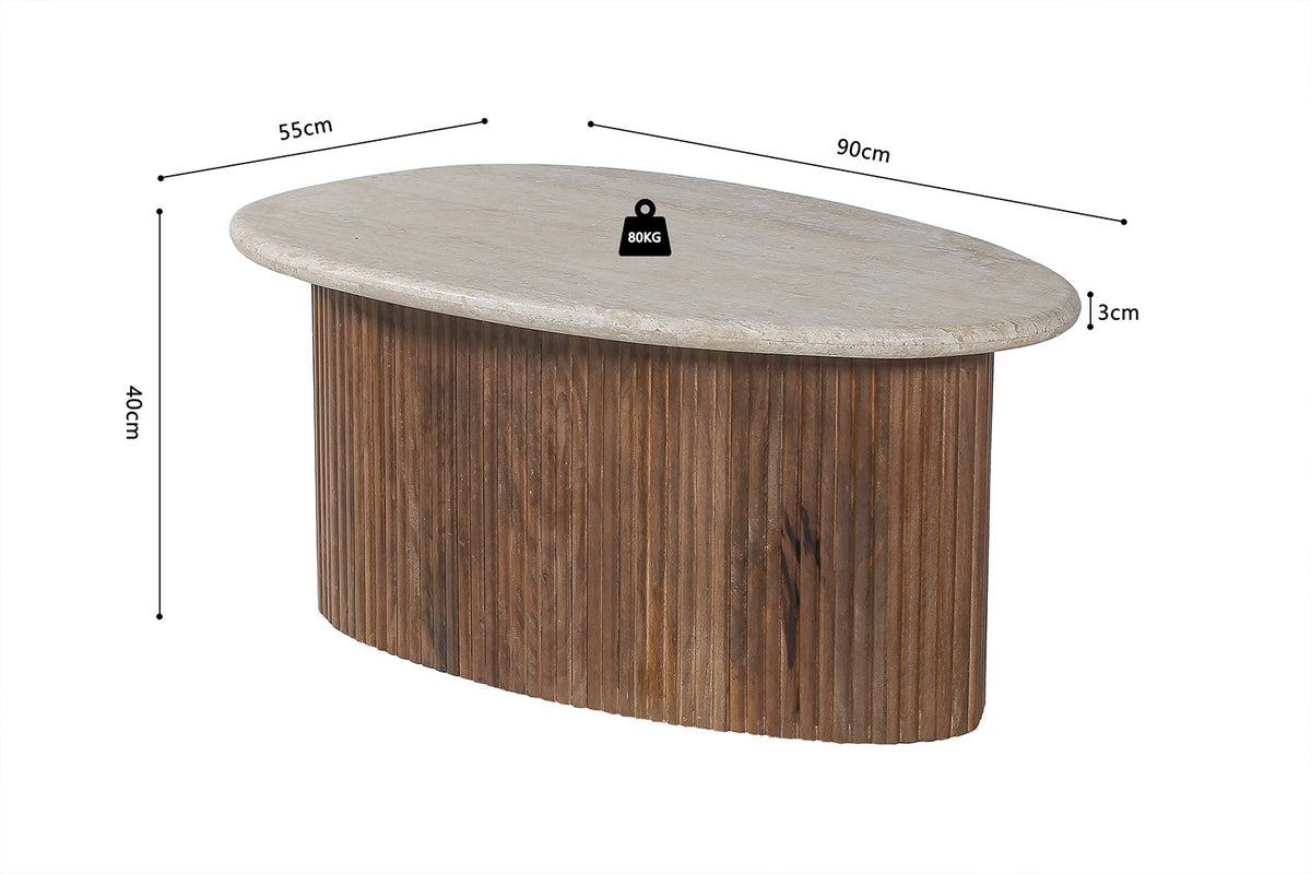 Rousseau - Table basse Louis 90 cm Manguier et Travertin Beige - 40x90x55 cm