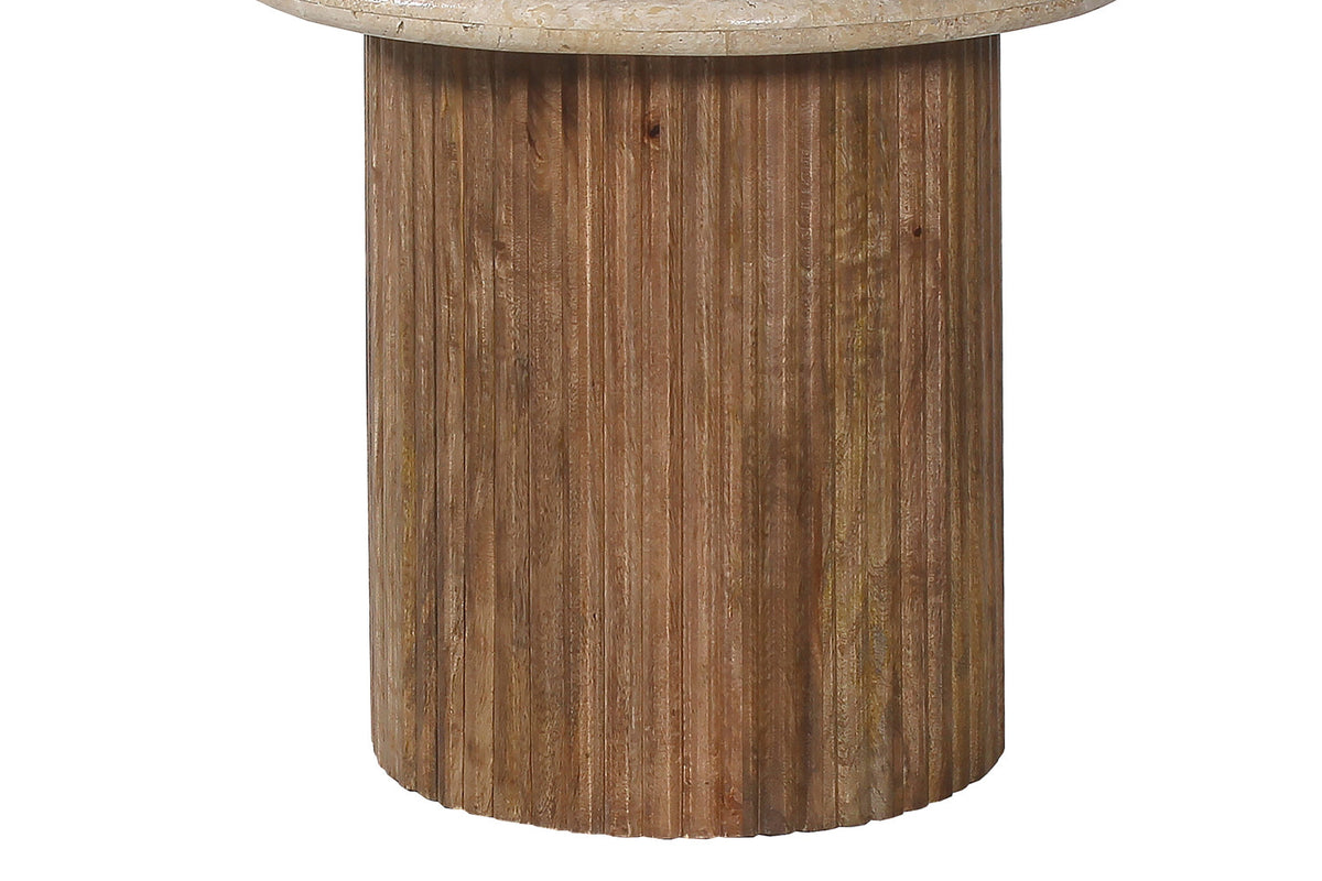 Rousseau - Bijzettafel Louis 50 cm Mango hout met Travertin Beige - 45x50x50 cm