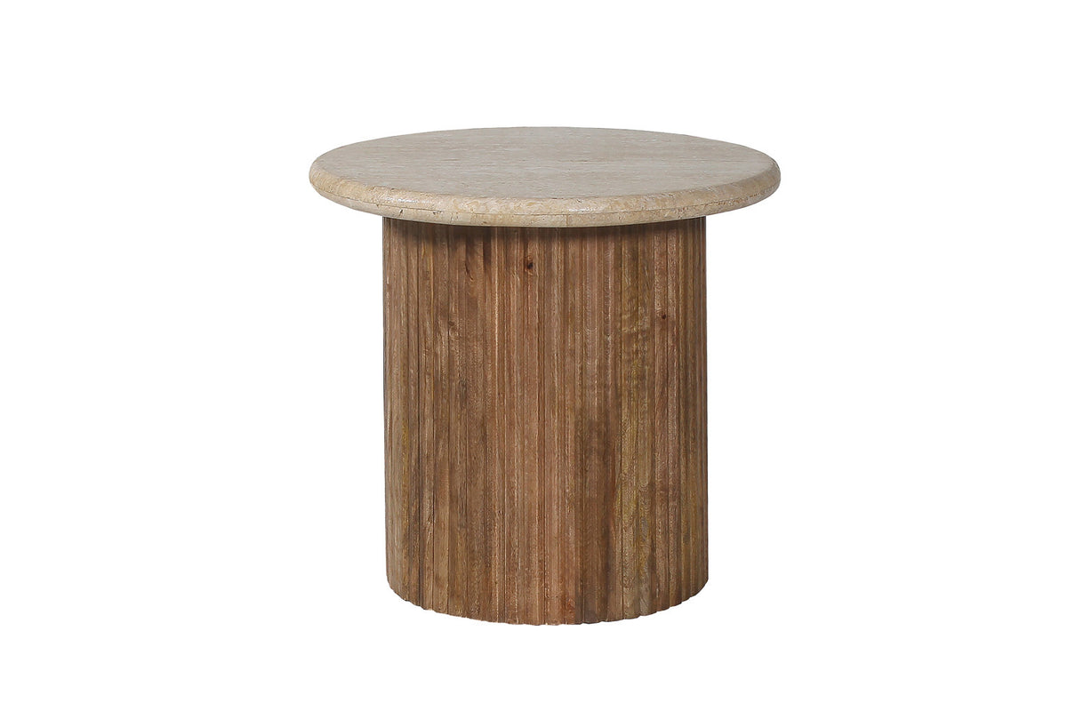 Rousseau - Bijzettafel Louis 50 cm Mango hout met Travertin Beige - 45x50x50 cm