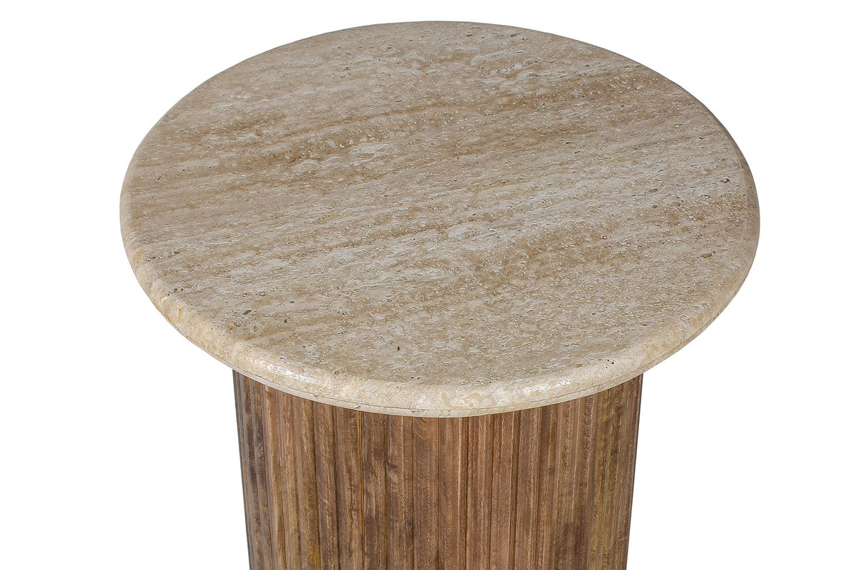 Rousseau - Bijzettafel Louis 50 cm Mango hout met Travertin Beige - 45x50x50 cm