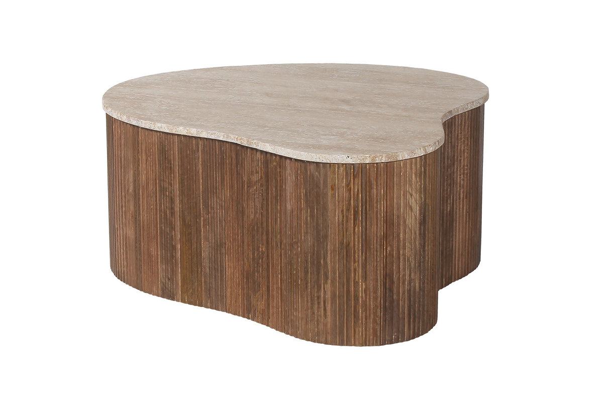 Rousseau - Salontafel Paul 83 cm Mango hout met Travetin Beige - 34x83x72 cm