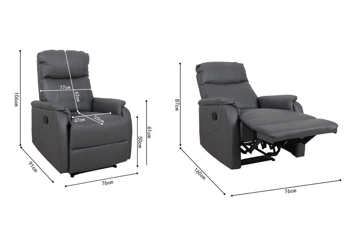 Rousseau - Relax Tokio manueel verstelbaar PU Grijs - 160x76x90 cm