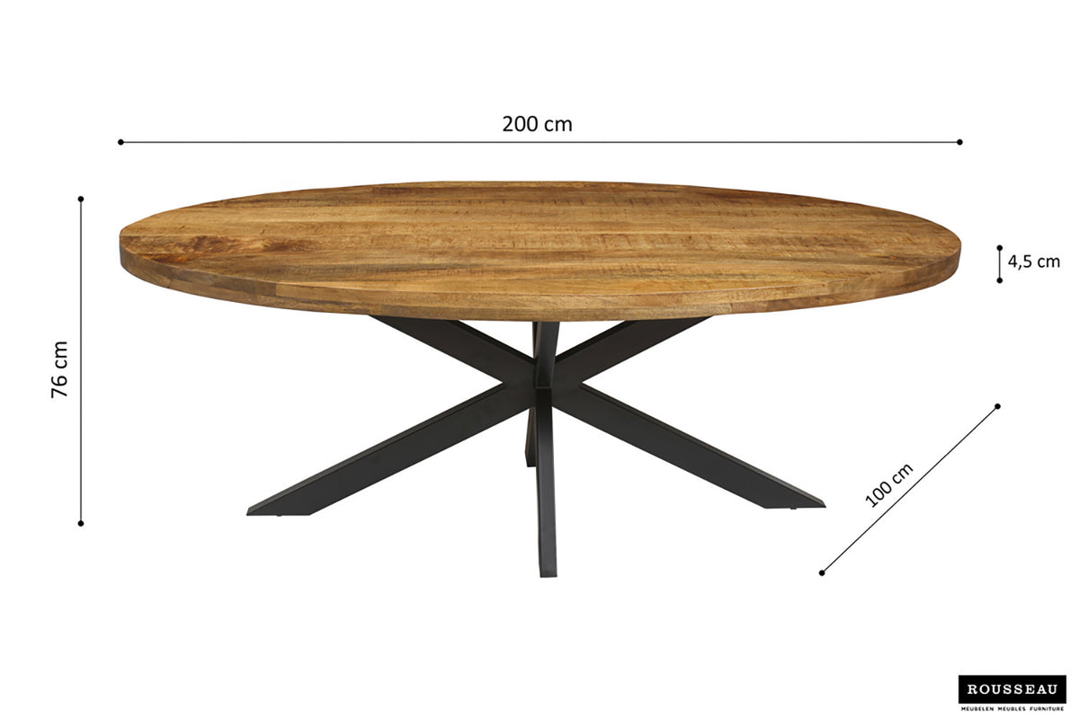 Rousseau - Table Alexa 200 cm Ovale Manguier - 76x200x100cm