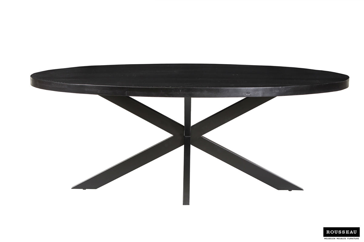 Rousseau - Tafel Alexa 200 cm Ovaal Mango hout zwart - 76x200x100cm
