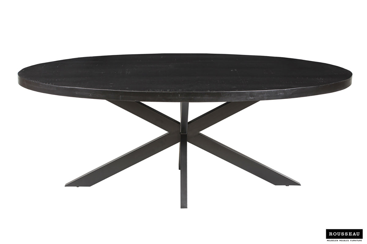 Rousseau - Tafel Alexa 200 cm Ovaal Mango hout zwart - 76x200x100cm