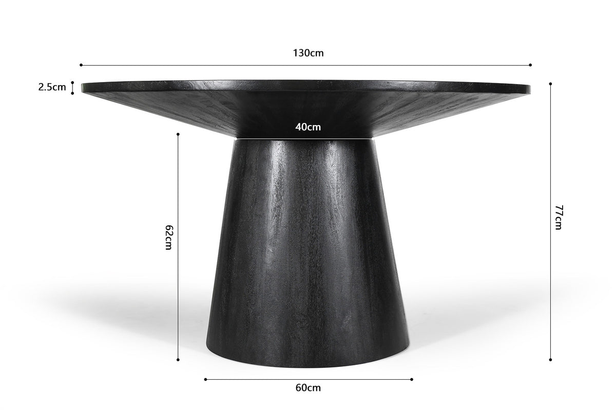 Rousseau - Tafel Tommy 130 cm Rond Mango hout Zwart - 77x130x100cm