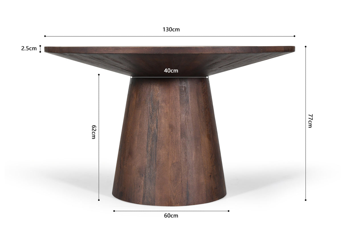 Rousseau - Tafel Tommy 130 cm Rond Mango hout Bruin - 77x130x100cm