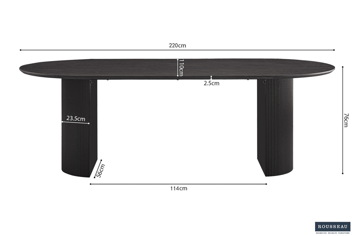 Rousseau - Tafel Lagos 220 cm Ovaal Decor Donkerbruin - 76x220x110 cm