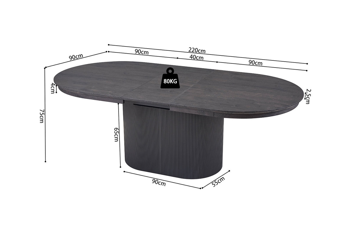 Rousseau - Uitschuifbare tafel Lagos 180-220 cm Ovaal Decor Donkerbruin - 75x220x110 cm