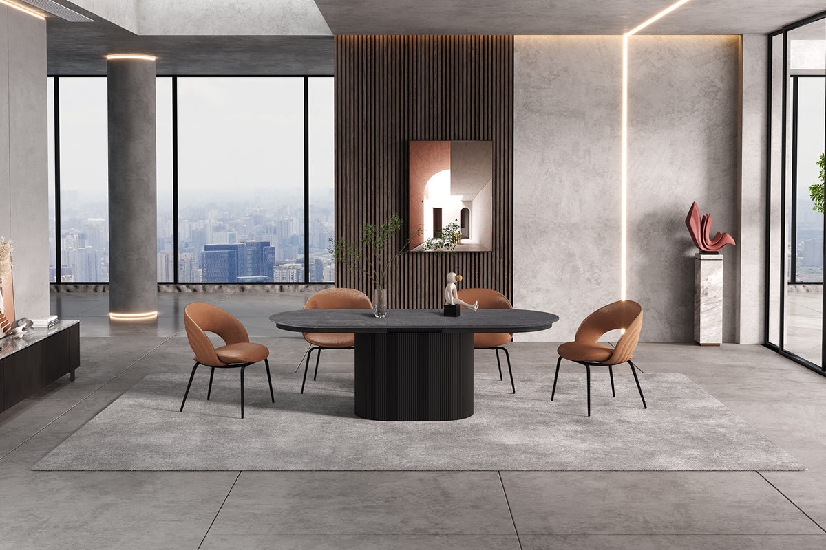 Rousseau - Uitschuifbare tafel Lagos 180-220 cm Ovaal Decor Donkerbruin - 75x220x110 cm