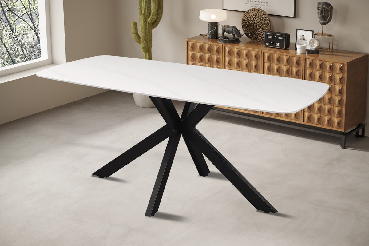 Rousseau - Table Apollo 180 cm Danois Ovale Pierre Blanc - 76x180x90cm