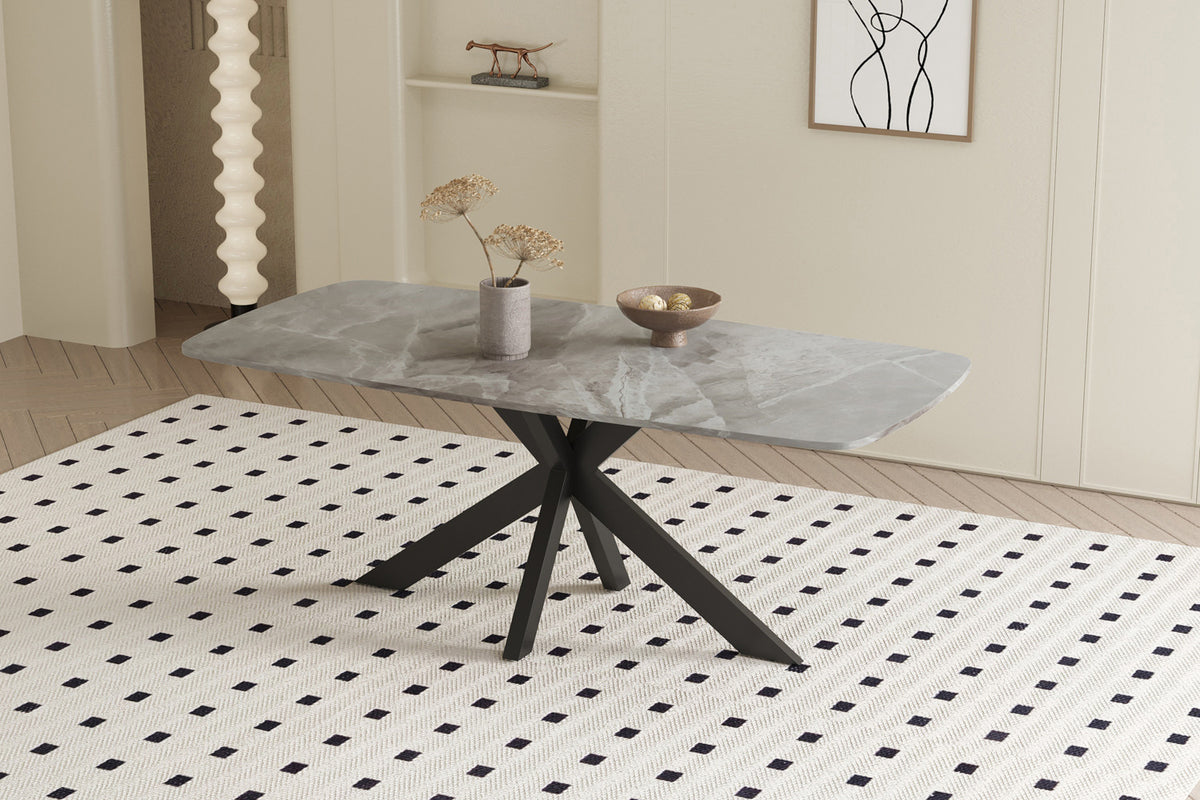 Rousseau - Tafel Apollo 180 cm Deens Ovaal Glanzend Steen Italian Grijs - 76x180x90cm