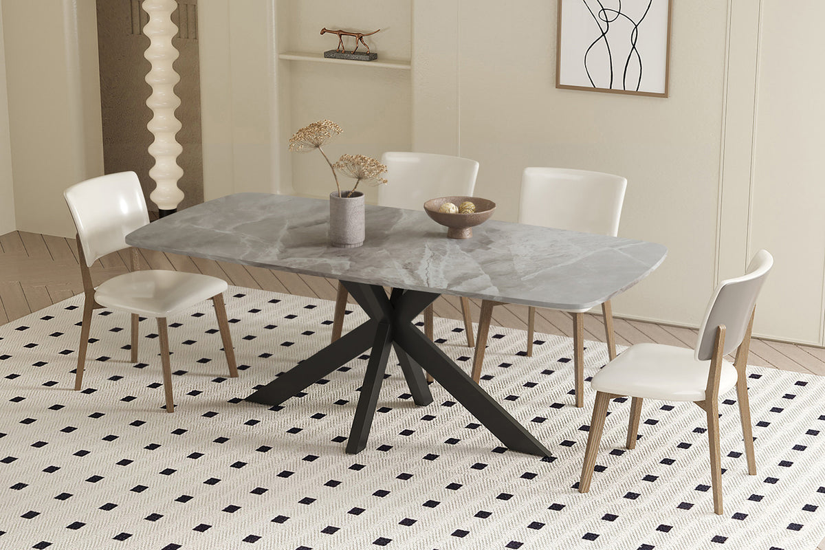 Rousseau - Tafel Apollo 180 cm Deens Ovaal Glanzend Steen Italian Grijs - 76x180x90cm