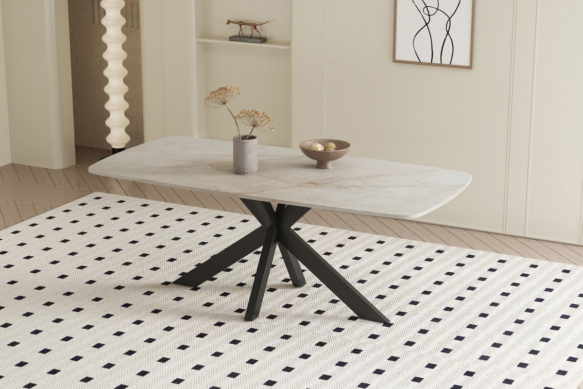 Rousseau - Table Apollo 180 cm Ovale Danois Pierre Brillante Shakespeare Beige - 76x180x90cm