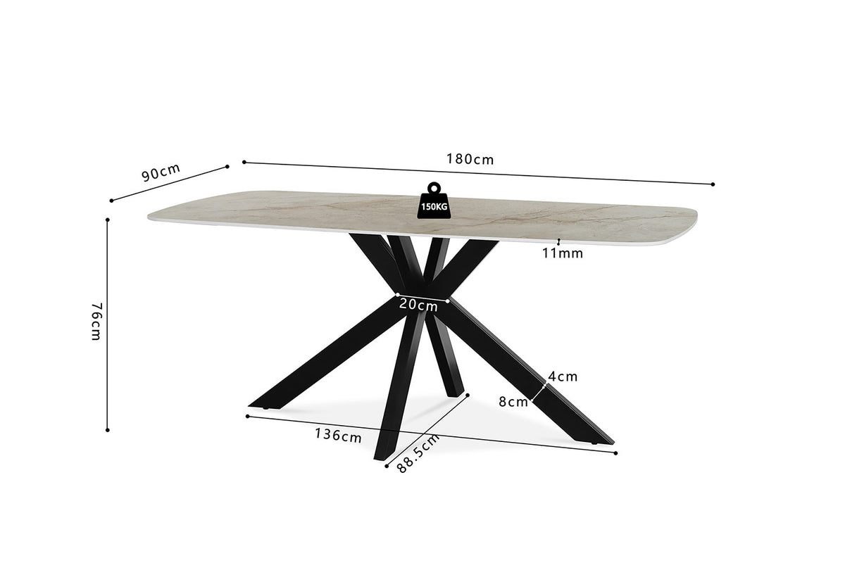 Rousseau - Table Apollo 180 cm Ovale Danois Pierre Brillante Shakespeare Beige - 76x180x90cm
