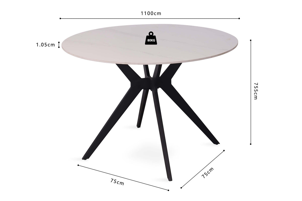 Rousseau - Table Apollo 110 cm Ronde Pierre Brillante Blanc Neige - 75.5x110x110cm
