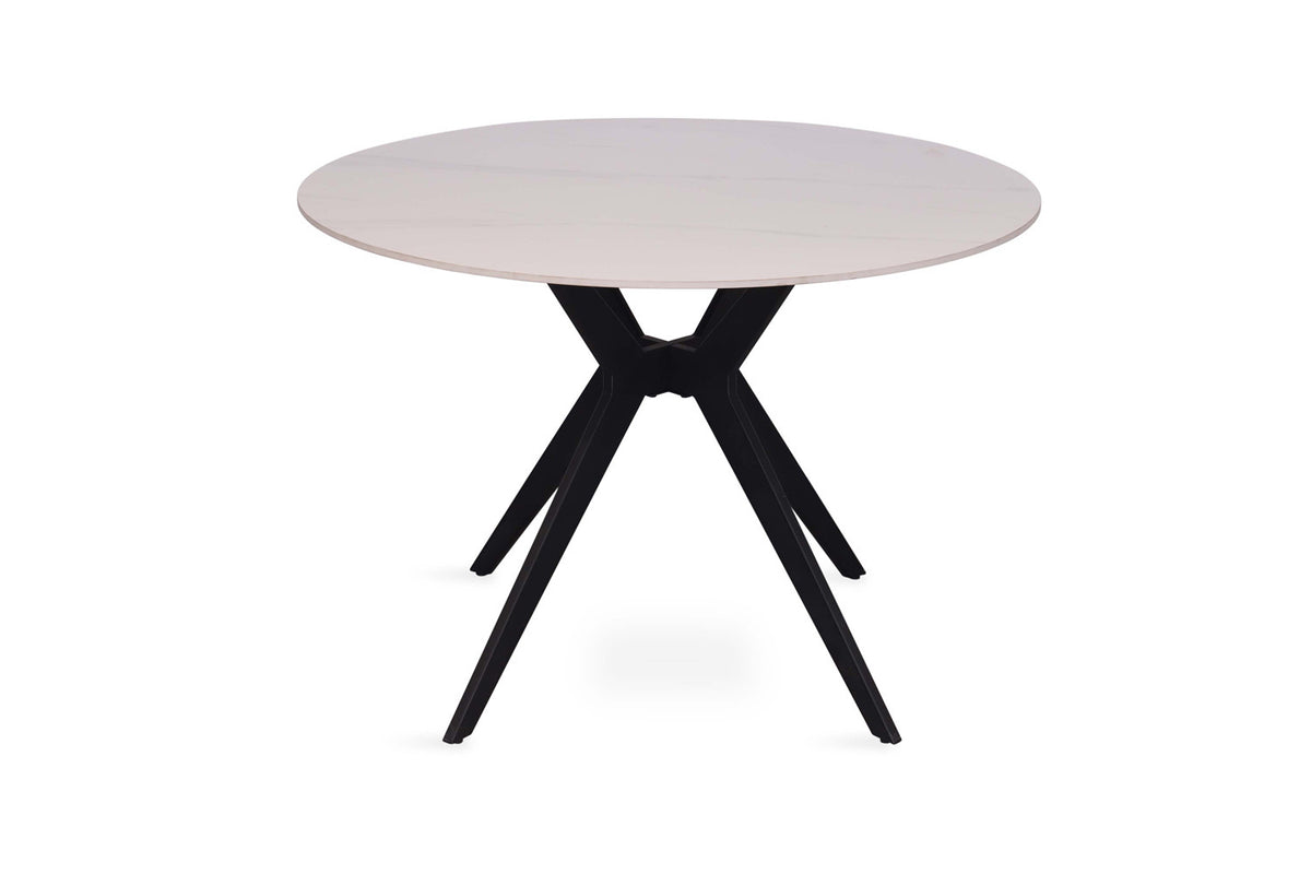 Rousseau - Table Apollo 110 cm Ronde Pierre Brillante Blanc Neige - 75.5x110x110cm