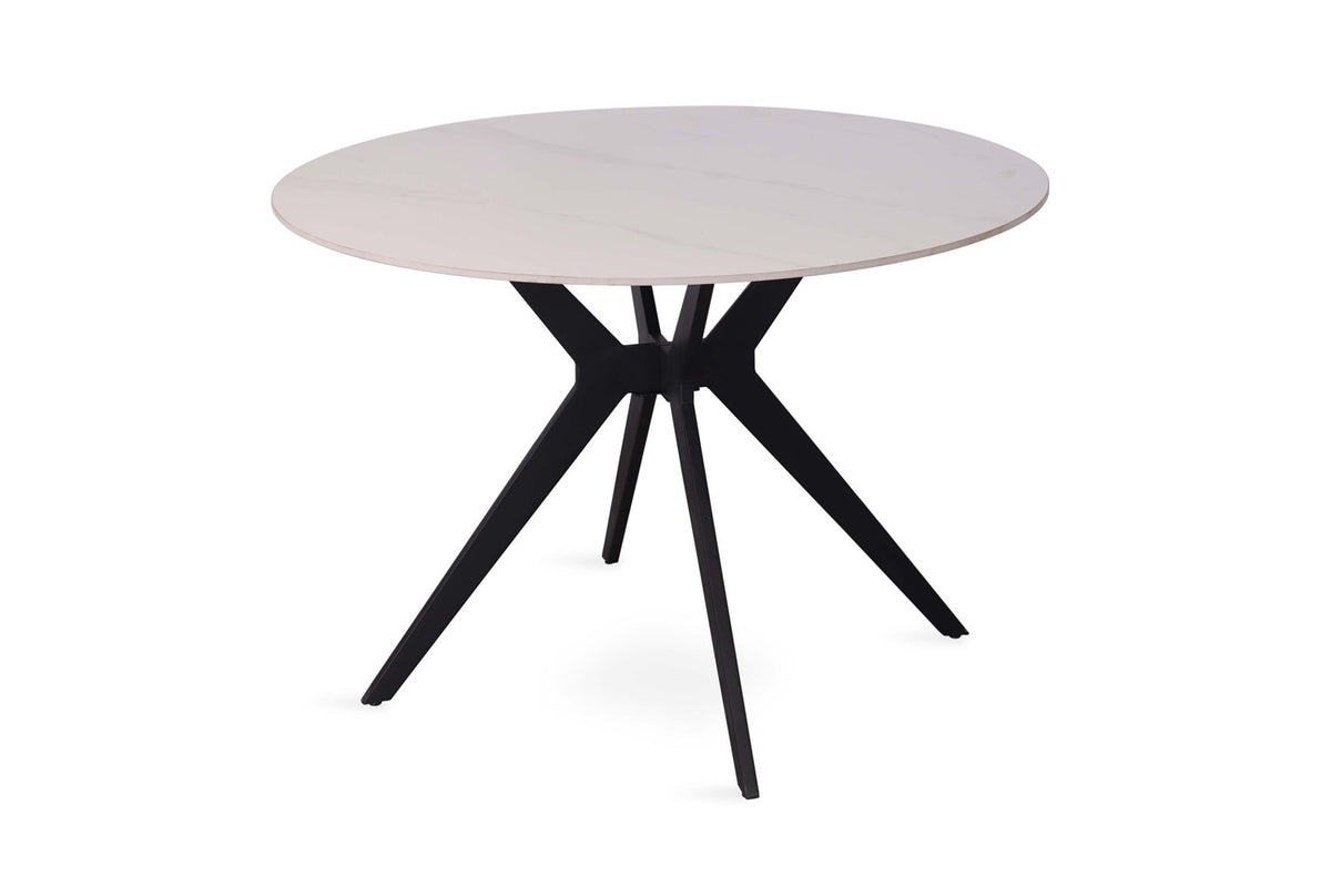 Rousseau - Table Apollo 110 cm Ronde Pierre Brillante Blanc Neige - 75.5x110x110cm
