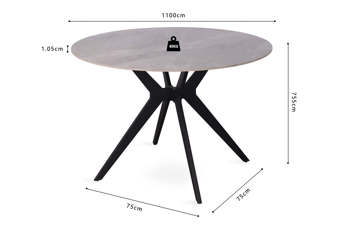 Rousseau - Tafel Apollo 110 cm Rond Glanzend Steen Italian Grijs - 75.5x110x110cm