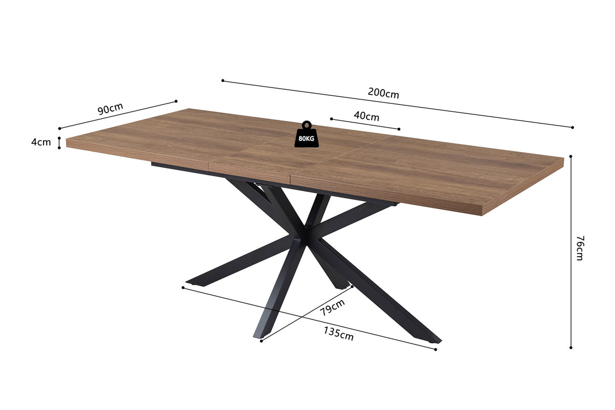 Rousseau - Uitschuifbare tafel Kos 160-200 cm Donkerbruin - 76x200x90 cm