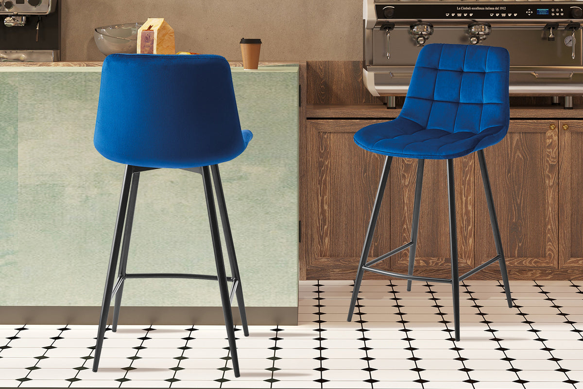 Rousseau - Barstoel Juta Fluweel Blauw - 95x46x36 cm