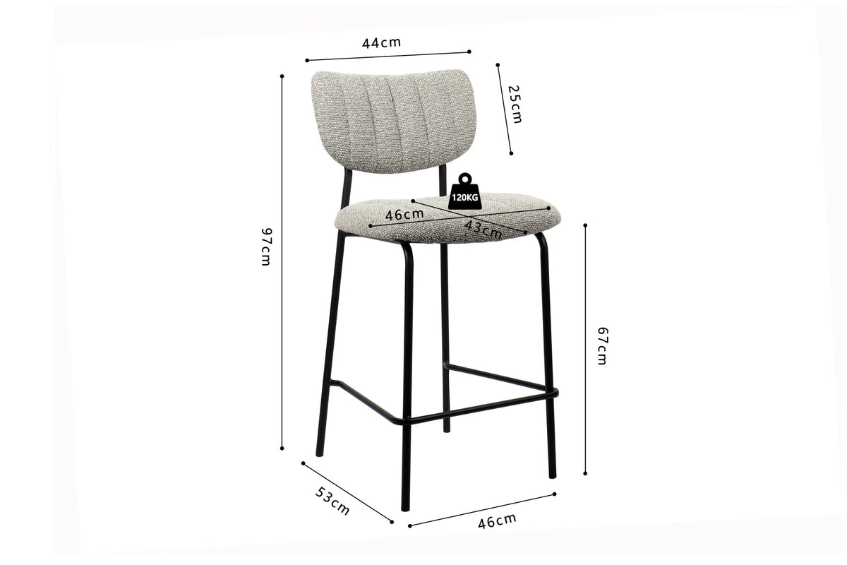 Rousseau - Barstoel Antura Stof Lichtgrijs - 97x46x53 cm