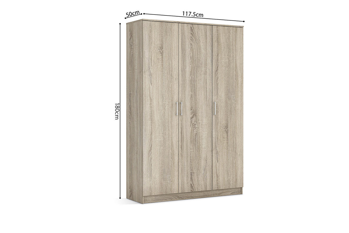 Rousseau - Armoire Ray 3 portes Sonoma - 180x117,5x50 cm
