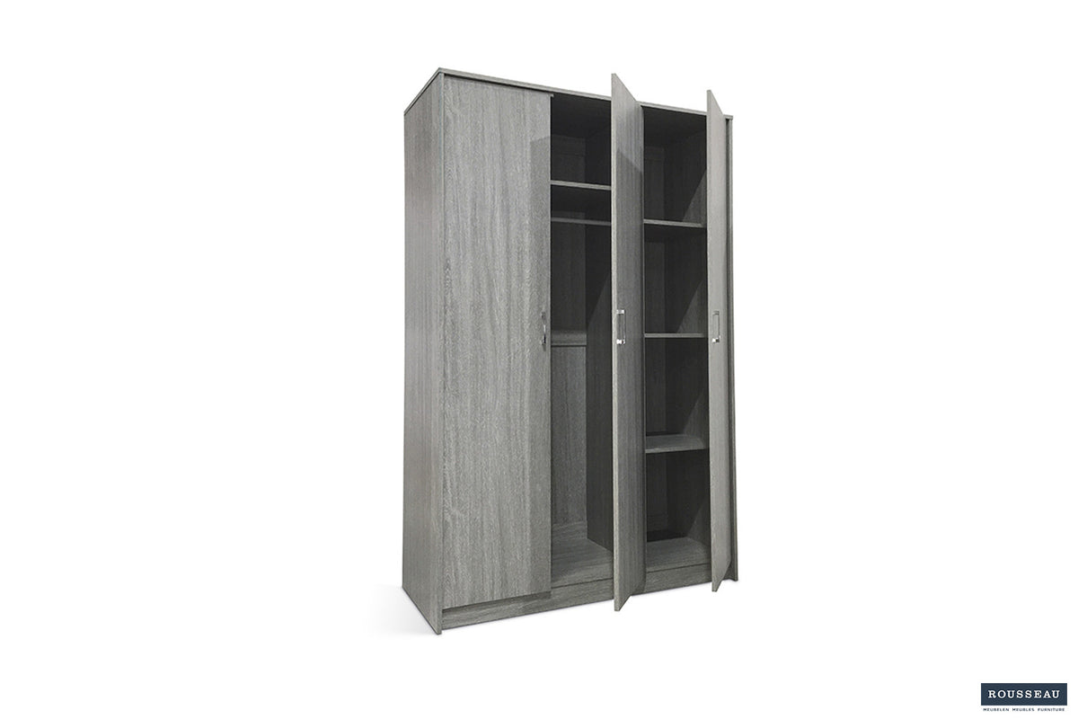 Rousseau - Kleerkast Ray 3 deuren Grijze eik - 180x117,5x50 cm