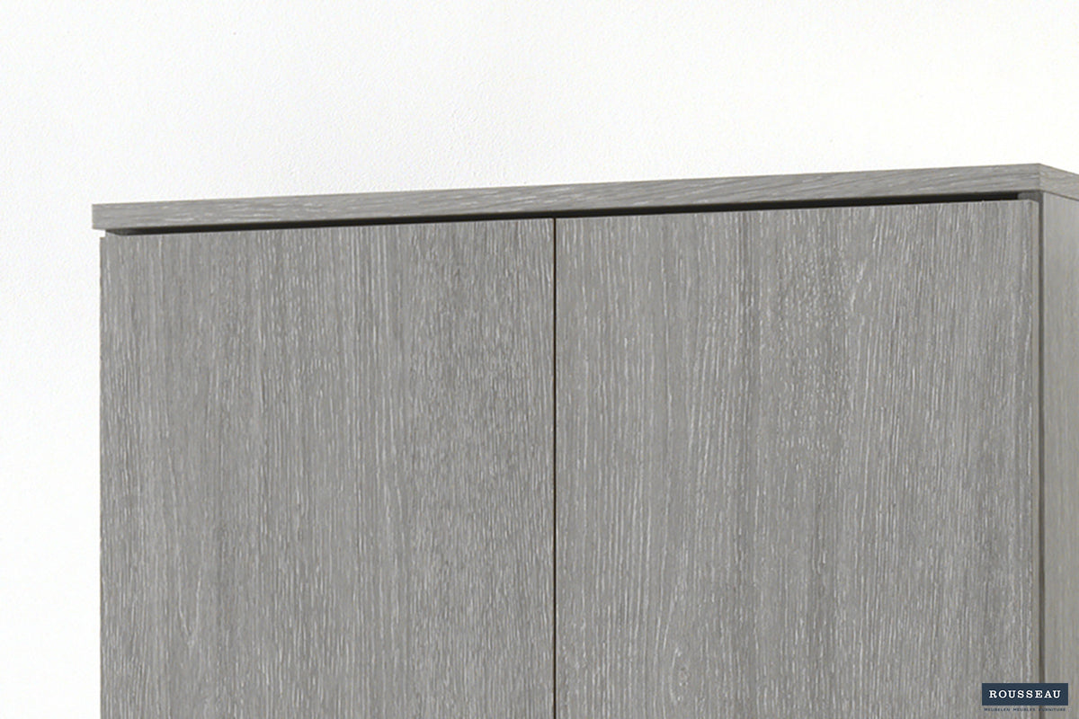 Rousseau - Meuble de rangement Ray 2 portes et 4 étagères Chêne gris - 180x60x40 cm
