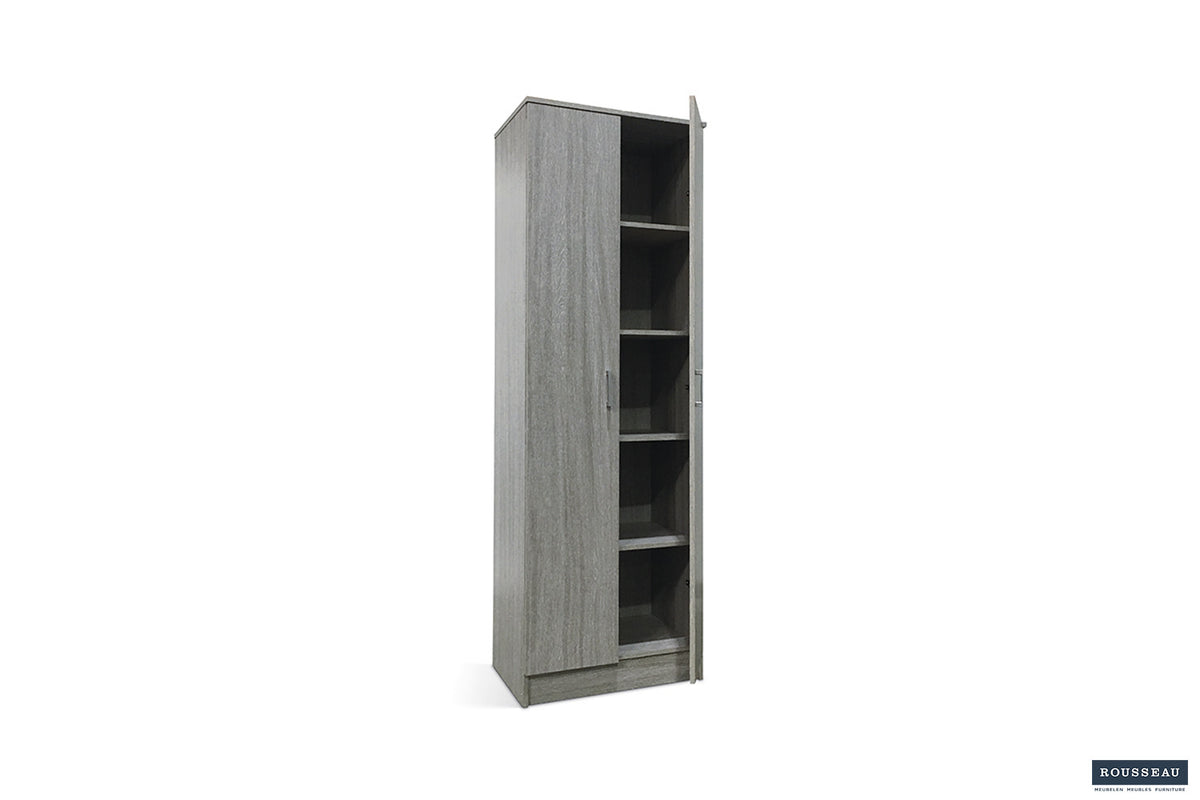 Rousseau - Meuble de rangement Ray 2 portes et 4 étagères Chêne gris - 180x60x40 cm